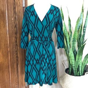 Leota Dark Green Reye Jersey Faux Wrap Dress